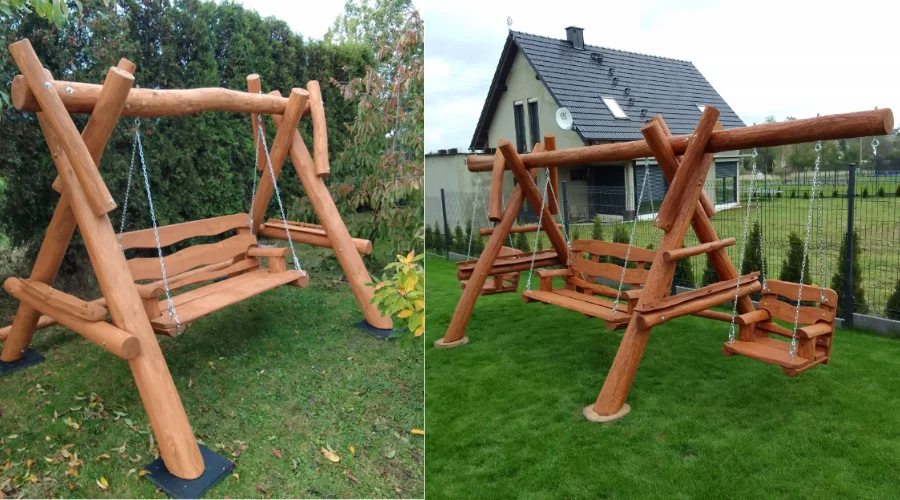 Huśtawka ogrodowa wykonana z bali