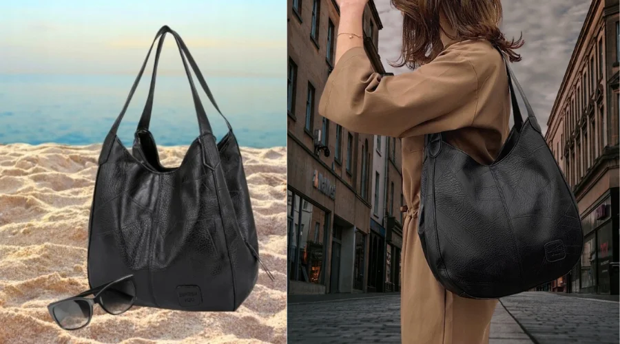 Torba Czarna, pojemna, damska torba na ramię typu Shopper, duża